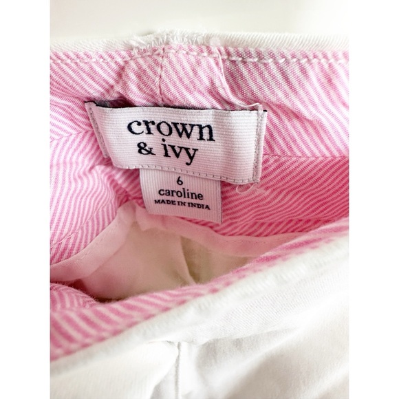 Crown & Ivy Caroline Shorts White and Salmon Cotton Stretch, Size 6 - Picture 5 of 9